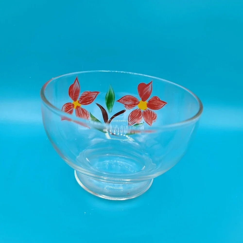 Hand Painted Clear Glass Sauce Floral Bowls Set Of 4